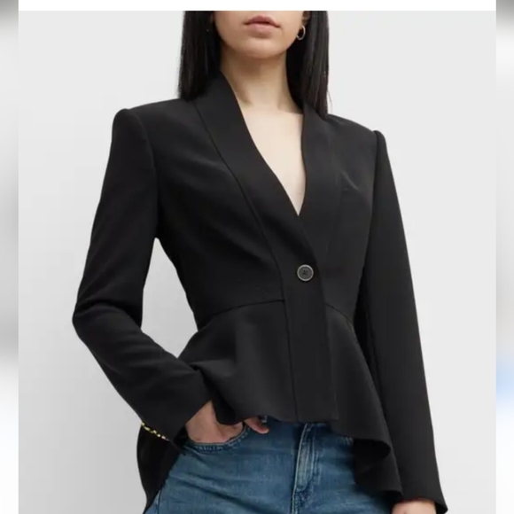 DONNA KARAN Hi Lo Ruffled Bottom Black Peplum Blazer. Size 4 - Picture 14 of 14